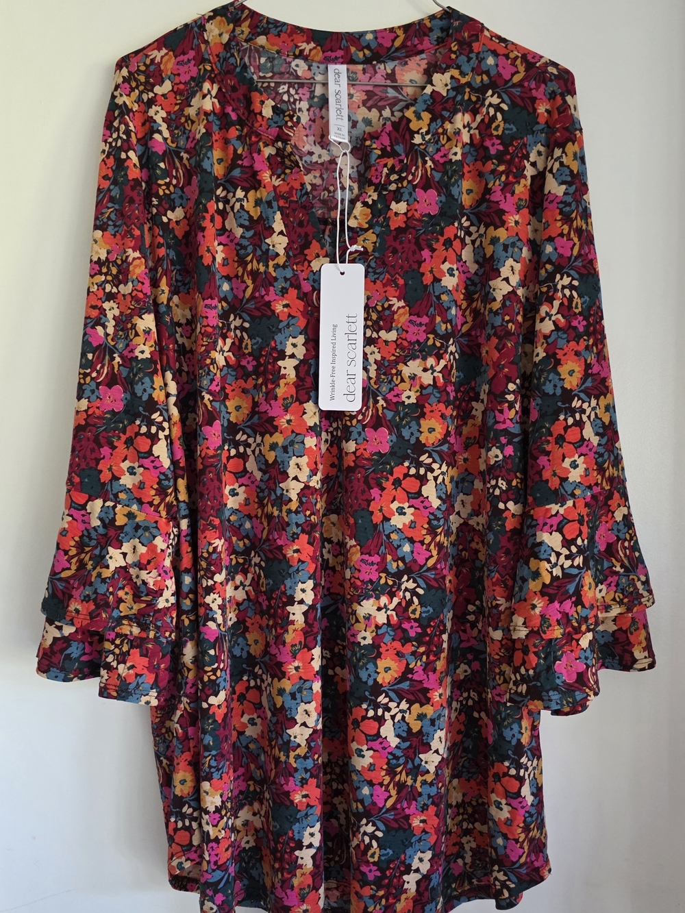 Dear Scarlett Floral Blouse in Burgundy, Pink & Mustard XL